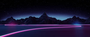 Synthwave art sa madilim na kalangitan at neon pink na mga alon na wallpaper.