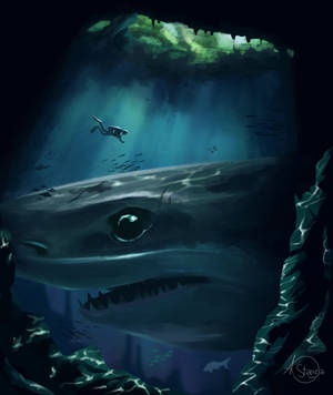 Wallpaper ng Sining ng Maninisid at Pating — Galaxy Z Fold 6 Wallpaper