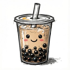 Isang hand-drawn doodle ng bubble tea na may mga nakangiting perlas. — Galaxy Watch Wallpaper