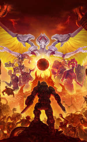 Pixel 3xl Doom Background — Astig na tagaslipaw ng demonyo Wallpaper