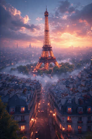 France,Paris,Eiffel Tower,pagsikat ng araw,mga rooftop,mga window box,mga street lamp,romantiko,hamog,lungsod,paglalakbay,4K — 4K Wallpaper