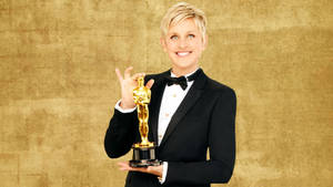 Ellen Degeneres na ginintuang Oscar trophy wallpaper — 16:9 Wallpaper