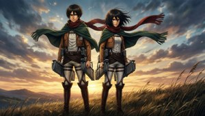 Sina Eren at Mikasa mula sa Attack on Titan — Anime couple GIF Wallpaper