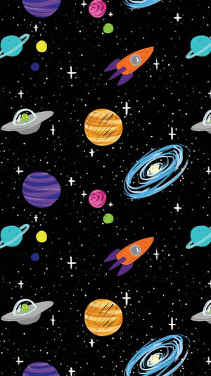 Wallpaper ng estetika ng kalawakan na sasakyang pangkalawakan at mga planeta — Space aesthetic Wallpaper