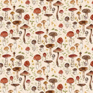 Estetikang Vintage na Cute na Kabute na Beige — Mushroom Aesthetic Wallpaper