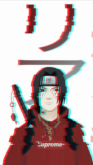 Estetikong Itachi na Nakasuot ng Pulang Supreme Hoodie Jacket sa Puting Background