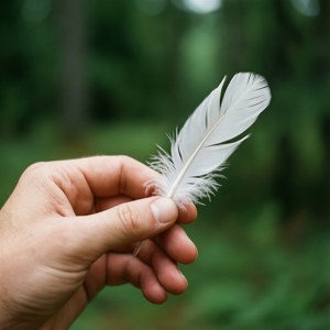 Close-up ng kamay ni Forrest na may hawak na isang balahibo — Galaxy Watch Wallpaper