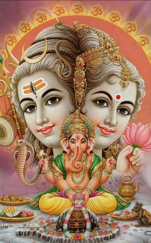 Festive Shiva Parvati Merged Head And Ganesha — Galaxy Tab S10+ Wallpaper