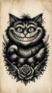 Cheshire Cat sa istilo ng tradisyonal na tattoo flash. — Cheshire Cat Wallpaper