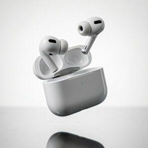 AirPods na lumulutang sa hangin, product photography — Galaxy Watch Wallpaper