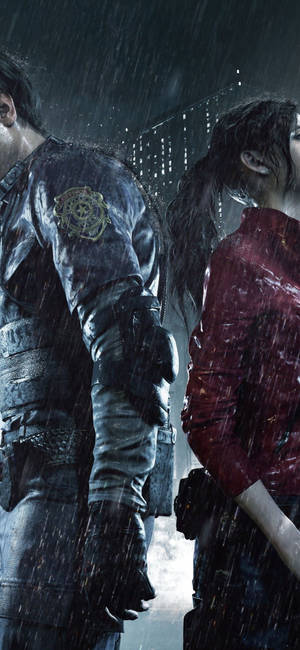 Resident Evil 2 Remake Leon Kennedy at Claire Redfield iPhone wallpaper