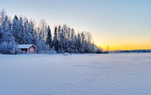 Frozen lake in cold winter wallpaper
