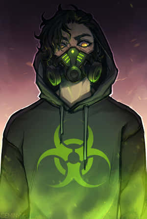 Batang may Gas Mask na Neon Green — Neon Green Aesthetic Wallpaper
