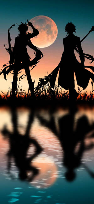 Wallpaper ng silweta ng paglubog ng adlaw ng Genshin Impact — iPhone 16 Wallpaper