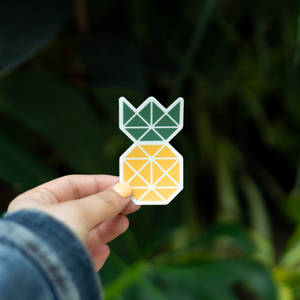 Isang geometric na pineapple sticker na hawak ng isang babae wallpaper — 1:1 Wallpaper