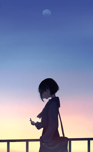 Girl Silhouette Anime Aesthetic Sunset — Cute anime girl Wallpaper