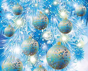 Wallpaper ng makintab na asul na mirror na Christmas balls — 5:4 Wallpaper