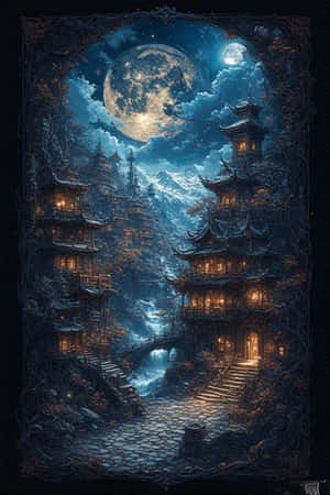 Tibet, night scene, gothic, surreal, digital art, wallpaper, mystical — iPhone 4 Wallpaper