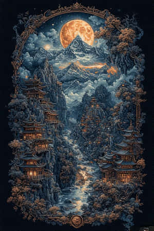 Tibet, night scene, gothic, surreal, digital art — iPhone 4 Wallpaper