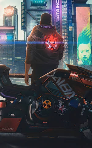 Lalaki na may Jacket sa Cyberpunk Para sa Android — Lenovo Tab Wallpaper