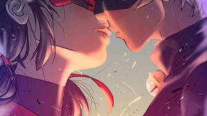 Wallpaper ng halik ni Ladybug at Cat Noir na superhero