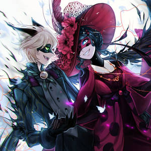 Wallpaper ng halik ni Ladybug at Cat Noir na may gothic na damit — Ladybug at cat noir halik Wallpaper