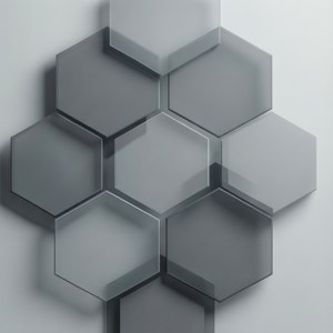 Pattern ng magkakapatong na grey hexagon na may malinis at modernong estetika.
