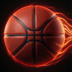 Macro shot ng isang basketball na naglalabas ng maapoy na heat waves sa Heat colors — Galaxy Watch Wallpaper