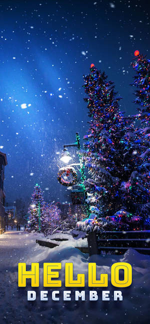 Hello December Snowy Christmas Eve wallpaper.