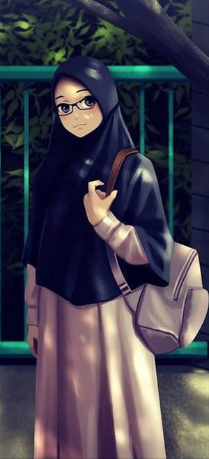 Hijab Cartoon Girl Bagpack — Pixel 10 Wallpaper