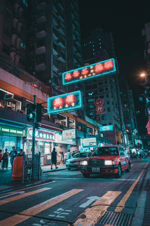 Hong Kong Street na May Neon Sign — Neon Wallpaper