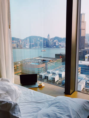 Hotel bedroom with a view wallpaper — 3:4 Wallpaper