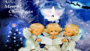 Wallpaper ng ilustrasyon ng mga anghel ng Pasko na kulay asul — Mga anghel ng pasko Wallpaper