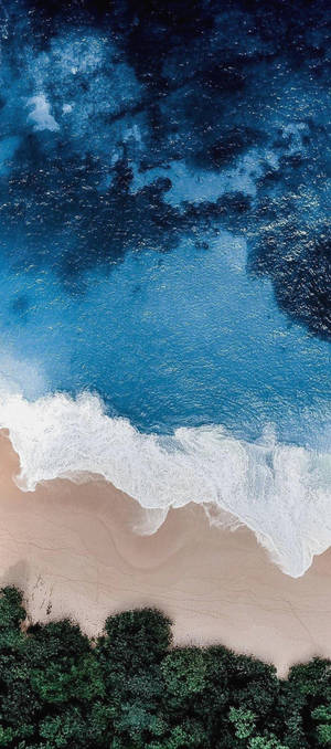 Bughaw na dalampasigan tan-aw gikan sa kahanginan iPhone 11 wallpaper.