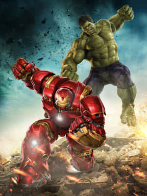 Si Iron Man at ang Hulk ay naghaharap sa isang epikong labanan — iPad Air 13 Wallpaper