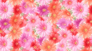 isang makulay na pattern ng bulaklak na may mga bulaklak na kulay pink at orange