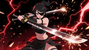 Aksyong itim na anime na babaeng mandirigma na may takip sa mata. — Itim na anime Wallpaper