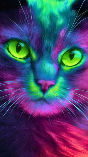 pusa, pusa, hayop, alaga, makulay, neon, kumikinang, makulay, iridescent, psychedelic, pantasya, panaginip, maliwan, maliwan, elektriko, abstract, artistiko, digital, close-up, portrait