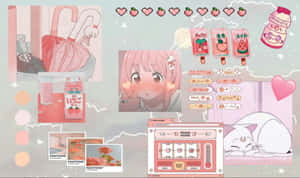 Kaakit-akit na Pink Kawaii Background na May mga Cute na Character at Elemento