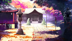 Kaakit-akit na Tanawin ng Anime na may mga Puno ng Cherry Blossom — Magandang anime Wallpaper