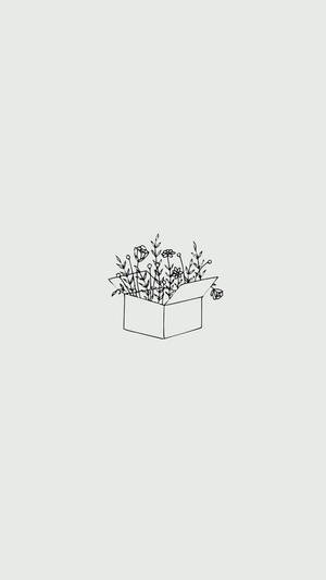 Minimalistang Aesthetic na Kahong Puno ng Bulaklak na Guhit na Pen Art