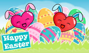 Kaibig-ibig na Easter Bunny at Makulay na mga Itlog sa Isang Bulaklak na Background