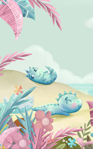 Kaibig-ibig na mga Kaibigang Prehistoriko - Cute na Dinosaur Background