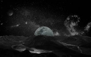 Wallpaper ng Kalawakan at mga Bundok na Buwan — Galaxy moon Wallpaper