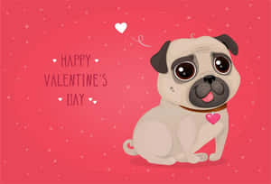kard para sa araw ng mga puso na may asong pug — Cute araw ng mga puso Wallpaper