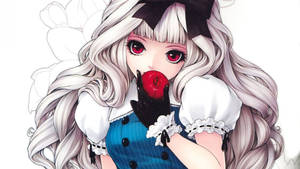 Kawaii Anime Alice sa Wonderland na May Hawak na Mansanas