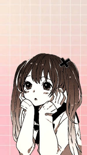 Kawaii Anime Girl na Nakahawak ang Kamay sa Baba