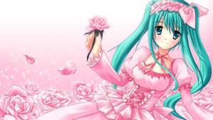Kawaii Anime Hatsune Miku na May Pink na Damit at mga Rosas
