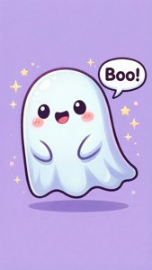 Cute at kawaii na multo na nagsasabing boo sa magiliw na paraan. — Kawaii Wallpaper