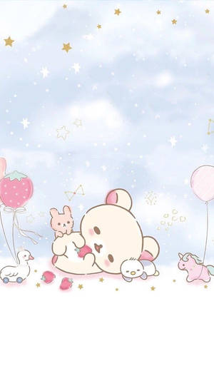 Kawaii Rilakkuma na May Mga Kulay Rosas na Karakter — Kawaii Anime Wallpaper